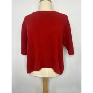 Minimalist Red Cashmere Blend Boxy Short Sleeve Sweater L thumbnail 2