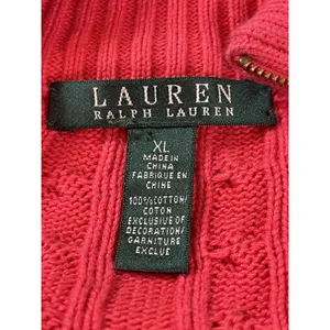 Lauren Ralph Lauren XL Dark Coral Cable Knit Full Zip Sweater Cotton Preppy Logo thumbnail 5