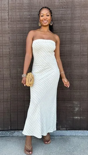 Striped Beige Midi Dress thumbnail 5