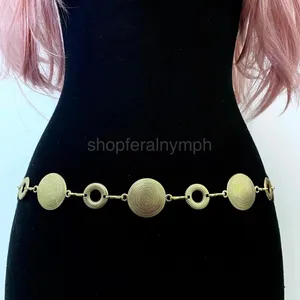 Gold Y2K Textured Disc Open Ring Waist Chain Belt, Fits 24-42 Inches, X7GA1359 thumbnail 4