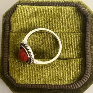 Boho/Design Red Turquoise Teardrop Shape Silver Band Size 6 thumbnail 3