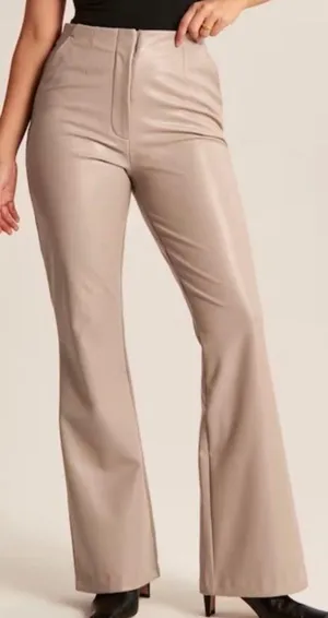 Abercrombie vegan leather slim flare pants curve love in tan beige thumbnail 1