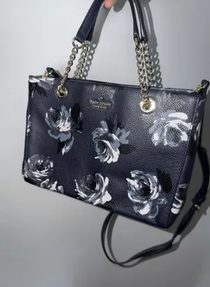 Kate Spade Briar Lane Night Rose Meena Satchel Crossbody Bag Purse Blue Leather thumbnail 1