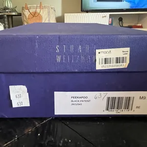 Stuart Weitzman Women's Black Patent Slingback Peekaboo Heels Size 9M EUC thumbnail 9