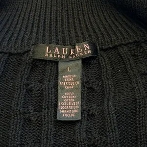 Lauren Ralph Lauren Womens Black Cable Knit Sweater Size L Full Zip Old Money thumbnail 8