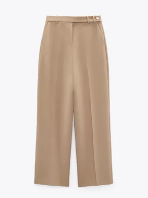 Zara High Waist Wide Leg Work Trouser Pants in Camel Brown Tan Office Size S NWT thumbnail 3