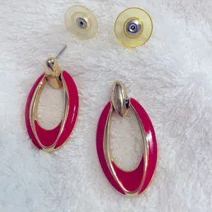 Y2K Vintage Red Enamel Oval Hoop Dangle Earrings thumbnail 9