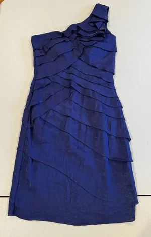 One Shoulder Dress XS Blue Ruffle Going Out Cocktail Y2K Party Minimal Hoco Prom thumbnail 1