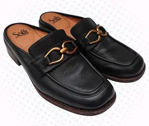 Sofft Black Leather Slide-On Bronze Metal Horsebit Accent Loafer Mules US 8 thumbnail 1