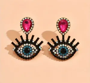 Exquisite Design Rhinestone Eye Earrings Pink thumbnail 1