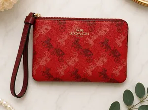 Coach Horse & Carriage Print Corner Zip Wristlet – Red thumbnail 1