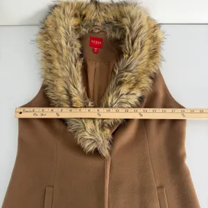 GUESS Los Angeles Womens Medium Camel Tan‎ Faux Fur Collar Longline Vest Chic thumbnail 13
