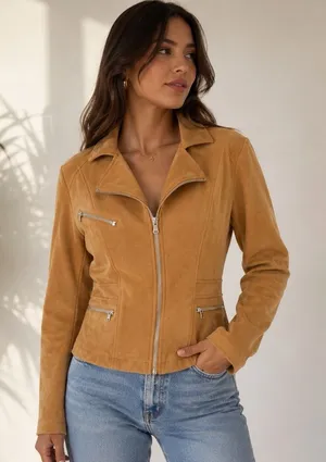Ookie‎ & Lala Faux Suede Moto Jacket Size L thumbnail 1