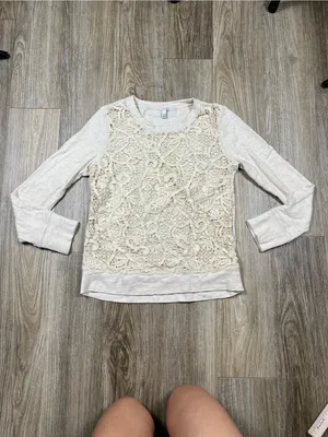 J. Crew Cream Crochet-Front Long Sleeve Top thumbnail 3