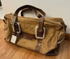Bath Body Works Suede Faux Leather Croc Travel Duffle Bag Carry On Brown Tan 20" thumbnail 1