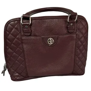 Giani Bernini‎ Womens Quilted Dome Satchel Handbag Maroon Leather Zipper thumbnail 1