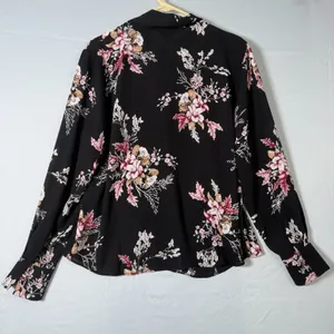 White Hose Black Market Size-L Women Blouse Black Floral Long‎ Sleeve thumbnail 5