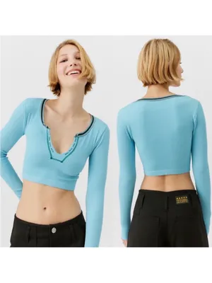 $60 NWT Urban Outfitters Out From Under Go For Gold Baby Blue Seamless Long Slee thumbnail 2