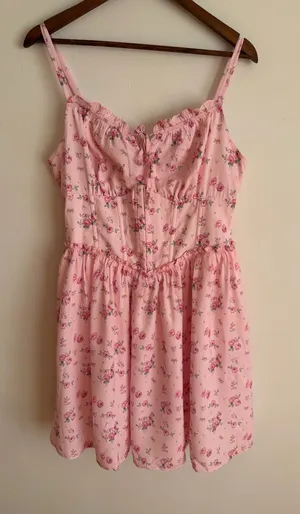 NWT Scarlet Darkness Floral Corset Sundress Pink Milkmaid Mini Dress Large thumbnail 1