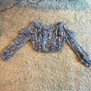 LoveShackFancy Ruffle Popover Blouse Top in Biscay Blue Size XS thumbnail 5