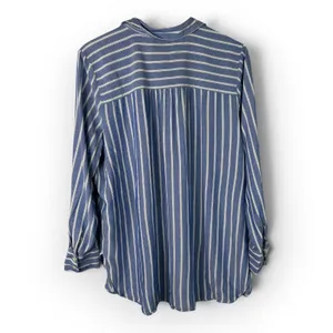 LOFT Striped Button Down Top Size L Blue White Long Sleeve Boho Coastal Nautical thumbnail 2