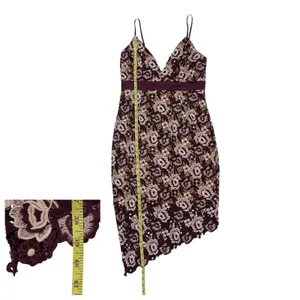 Bardot Dalia Asymmetrical Lace Midi Dress - Burgundy Floral - US 6/Small thumbnail 4