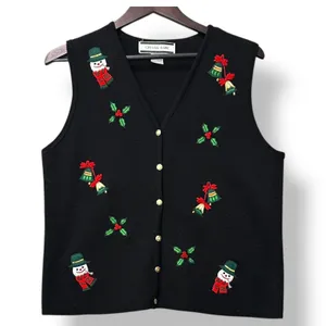 Vtg Crystal Kobe Womens Christmas Sweater Vest XL Holiday Snowman Embroidered thumbnail 2