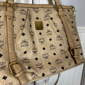 MCM Visetos 2 Way Monogram Bag with Crossbody Strap tan cream neutral‎ designer thumbnail 3