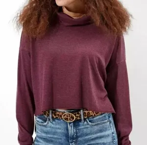 American Eagle Outfitters Cream Ivory Cowl Neck Waffle Knit high low top Large thumbnail 8