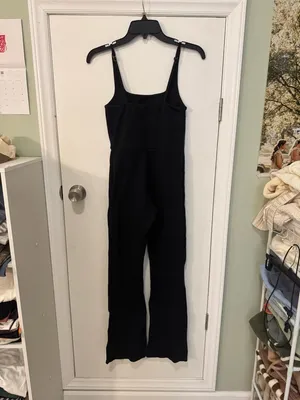 A&F Women's Ponte Unitard Flare Jumpsuit in Black thumbnail 7