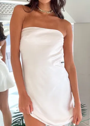 Beginning Boutique White Mini Dress NWT Satin Strapless Tie Back thumbnail 1