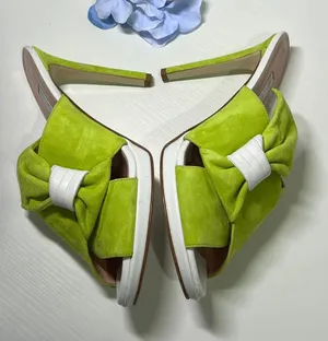 Tara Grinna Lime Green Suede Bow Mule Heels Handmade‎ in Italy Size 38 thumbnail 1
