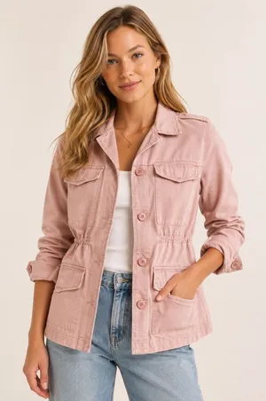 Abercrombie & Fitch Utility Jacket Womens XS Pink Military Cargo Cotton NWT thumbnail 1