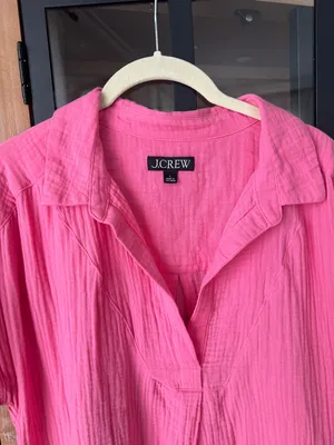 J Crew muslin dress V-neck shirtdress soft gauze Tea Rose splice short sleeve thumbnail 3