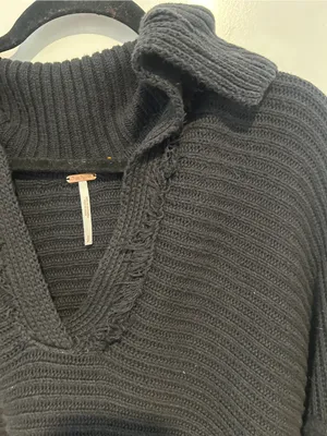 Free People Marlie Deep V Ribbed Sweater Black Size Small thumbnail 4