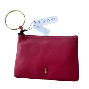 NWT THACKER GIA POUCH & CARD CASE Ring Wristlet Clutch RED LEATHER thumbnail 4