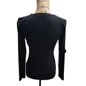 Lauren Ralph Lauren Long Sleeve Top Lace‎ Shoulder Detail Black Size M thumbnail 2
