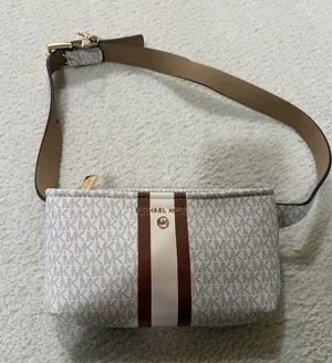 Michael Kors White and Brown Logo Stripe Crossbody Bag thumbnail 1