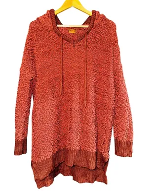 POL Popcorn Knit Sweater Tunic Women's‎ Size Small Hooded Burnt Orange Rust Fall thumbnail 1