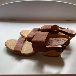 Kork Ease Vienna Brown Leather Cork Wedge Sandals Womens Double Strap Adjustable thumbnail 5
