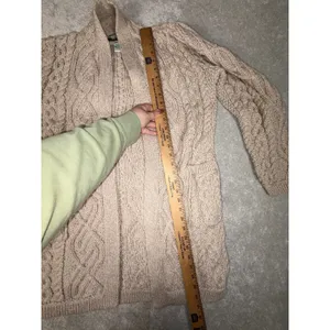 Aran Crafts Ireland Tan Chunky Cable Knit Wool Open Front Cardigan W Pockets‎ Xs thumbnail 7