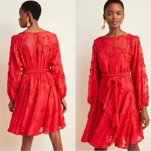 Anthropologie Mare‎ Mare Amal Puff Sleeve Textured Floral Mini Dress Red Size XS thumbnail 3