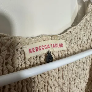 REBECCA TAYLOR Tan Silver Chunky Knit Cotton Crochet Crew Pullover Top Small‎ thumbnail 3