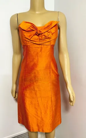 Coren Moore New York Womens Orange 100% Silk Strapless Bow Cocktail Dress Size 4 thumbnail 1