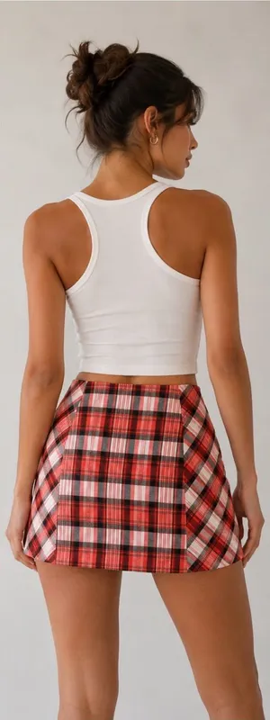 French Kiss Red Plaid Mini Skirt thumbnail 1