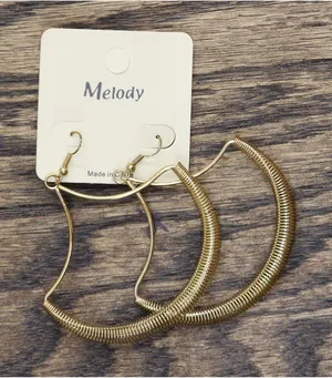 NWT Melody Womens Fashion Dangly Coiled Hoop Earrings Gold Yellow 3.75" thumbnail 1