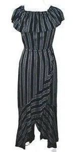 Elan Black White Striped boho cottagecore Linen Style Maxi Dress Medium $125 thumbnail 1