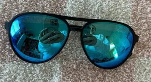 Quay Australia Sleek Black Sunglasses with Teal Lenses thumbnail 1