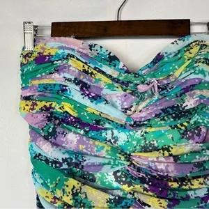 BCBGMaxAzria Blue & Purple Printed Ruched Mini Dress L‎ thumbnail 4
