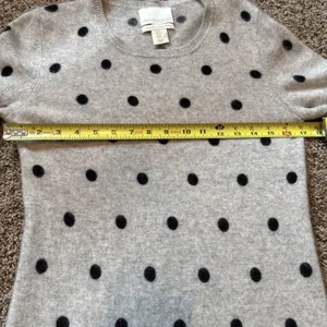 Cynthia Rowley Sweater Womens Medium Gray 100%‎ Cashmere Polka Dot Crew Neck thumbnail 5